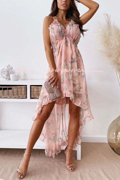 Luxe Lady Floral Ruffle Detail Back Lace-up Elastic Waist Maxi