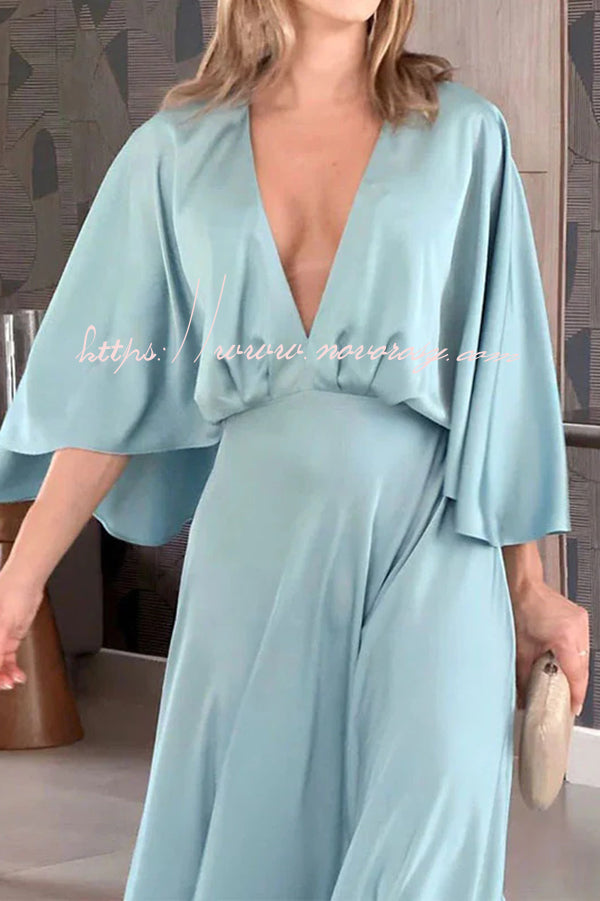 Solid Color V Neck High Waist Slit Casual Maxi Dress