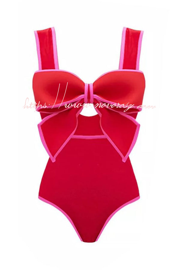 Bow Swimsuit and Elastic Waist Spotted One Piece Swimsuit + Skirt