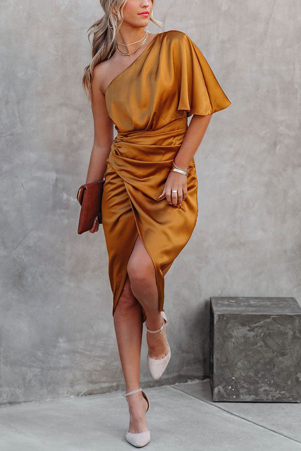 Glam Expectations One Shoulder Satin Drape Dress – novorosyus
